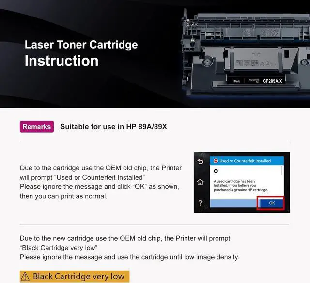 Alt view image 2 of 6 - 89A with chip Black Remanufactured Toner Cartridge LemeroUexpect Replacement  89A 89X CF289A CF289X for Laserjet Enterprise M507dn M507n M507x M507dng MFP M528dn M528c M528f M528z Printer
