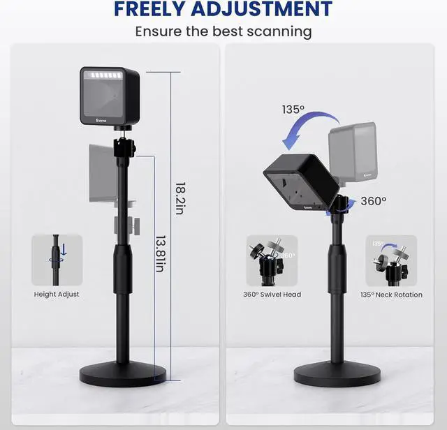 Alt view image 2 of 7 - Eyoyo 1D 2D Hands-Free Barcode Scanner with Height Adjustable Stand, Omni-Directional Presentation Desktop Bar Code Scanner with Automatic Sensing Scanning for POS Checkout Counter Book Library