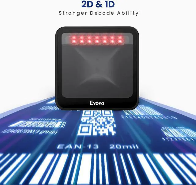 Alt view image 5 of 7 - Eyoyo 1D 2D Hands-Free Barcode Scanner with Height Adjustable Stand, Omni-Directional Presentation Desktop Bar Code Scanner with Automatic Sensing Scanning for POS Checkout Counter Book Library