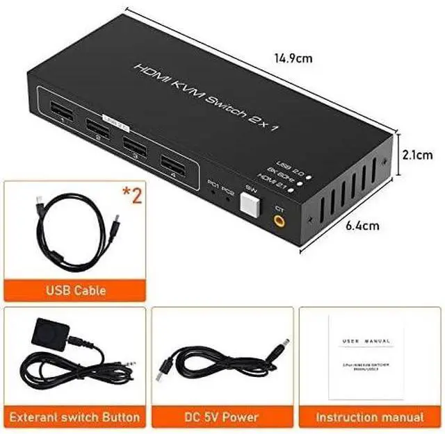 Alt view image 6 of 6 - BUCIER 8K HDMI KVM Switch, HDMI 2 in 1 Out KVM Switch Box Keyboard Mouse Printer Switcher Include 2 USB Type-B Cable Support 8K@60Hz, EDID/HDCP 2.2 3D for Laptop PS4 HDTV Monitor, Black