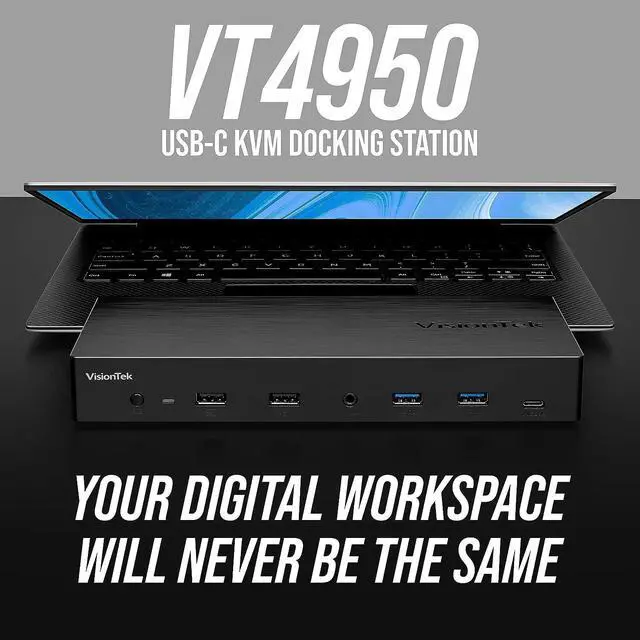 Alt view image 2 of 6 - VisionTek VT4950 KVM USB-C Docking Station - Dual Host 100W Charging, Triple 4K Display, 4X USB, 1x USB-C, Ethernet and Audio, for Windows, Mac and Chrome OS 901520