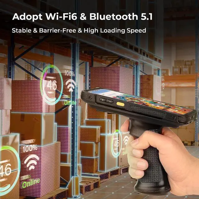 Alt view image 2 of 7 - 2023 Android Barcode Scanner with Pistol Grip, Android 11, Wi-Fi 6 MUNBYN Mobile Computer Handheld Rugged PDA 5.5" Data Terminal SE4710 Zebra Scanner Bluetooth GPS 1D/2D/QR Barcode Scanner Collector
