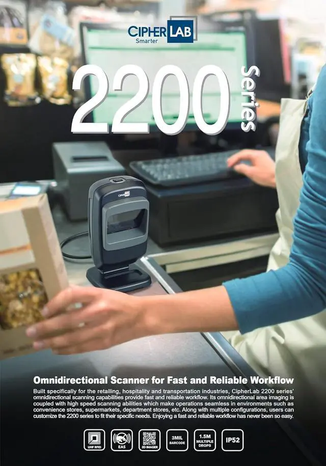 Alt view image 5 of 7 - CipherLab 2200 Series 2D Imager Omnidirectional Presentation Scanner w/USB Cable & Locking Mount