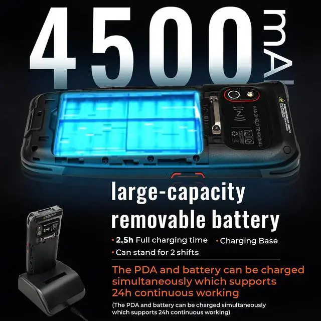 Alt view image 2 of 6 - Android Barcode Scanner WINTEX Mobile Computer with 2D Scanner Charging Base 4" Handheld Rugged PDA Support Wireless Wi-Fi 3G 4G, 4500mAh Removable Battery