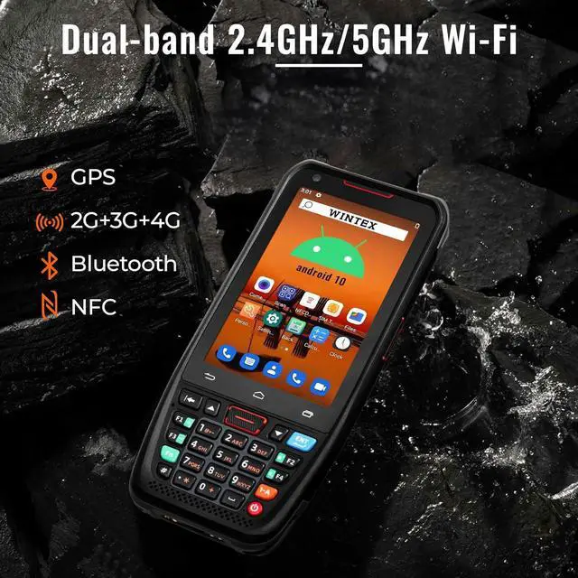 Alt view image 5 of 6 - Android Barcode Scanner WINTEX Mobile Computer with 2D Scanner Charging Base 4" Handheld Rugged PDA Support Wireless Wi-Fi 3G 4G, 4500mAh Removable Battery