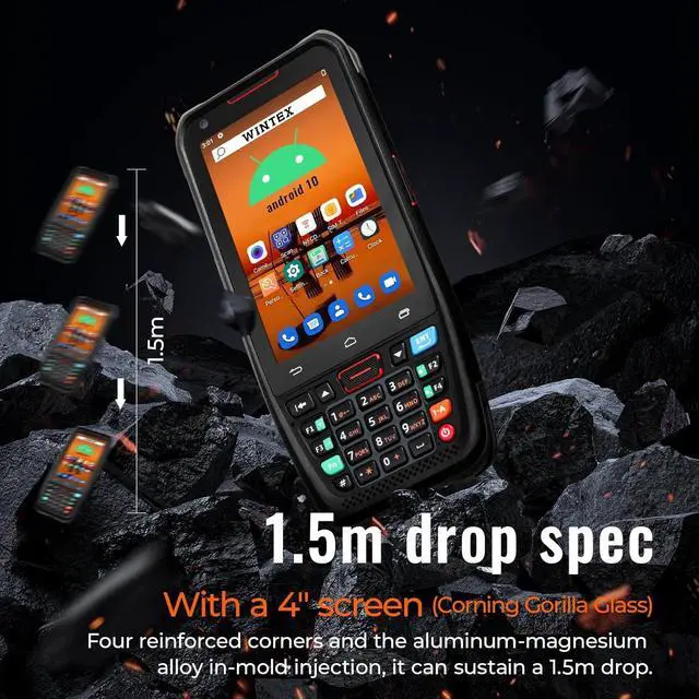 Alt view image 6 of 6 - Android Barcode Scanner WINTEX Mobile Computer with 2D Scanner Charging Base 4" Handheld Rugged PDA Support Wireless Wi-Fi 3G 4G, 4500mAh Removable Battery