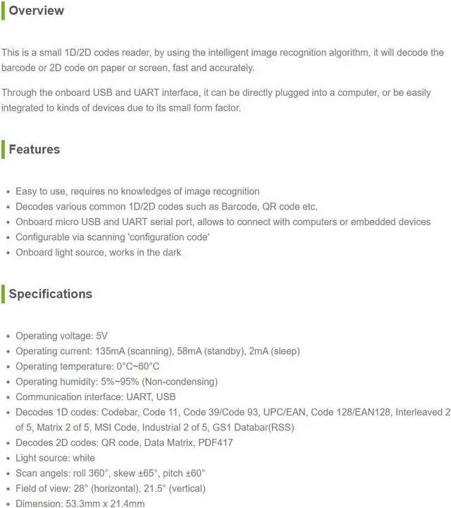 Alt view image 7 of 7 - Waveshare Barcode Scanner Module for Reading 1D/2D Codes on Paper or PC Screen