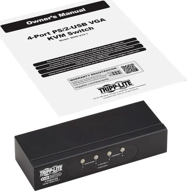 Alt view image 6 of 7 - Tripp Lite 4-Port KVM Switch VGA with USB or PS/2 Port for Keyboard Mouse, Desktop PC, 4 Computers 1 Monitor, Plug and Play - Windows, macOS, Linux Compatible - 3-Year Warranty (B006-VU4-1)