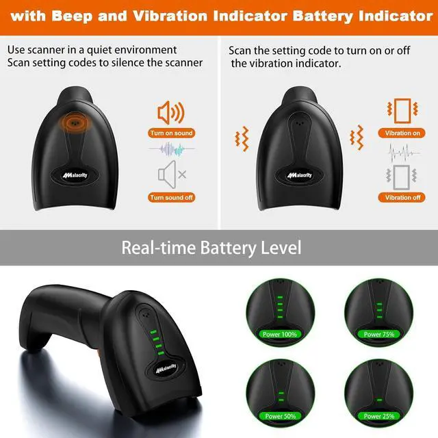 Alt view image 3 of 7 - Alacrity Wireless Bluetooth Barcode Scanner 1D Laser Cordless Barcode Scanner,Versatile One-to-one Mode or More-to-one Mode Handhold Bar Code Scanner with Battery Level Indicator