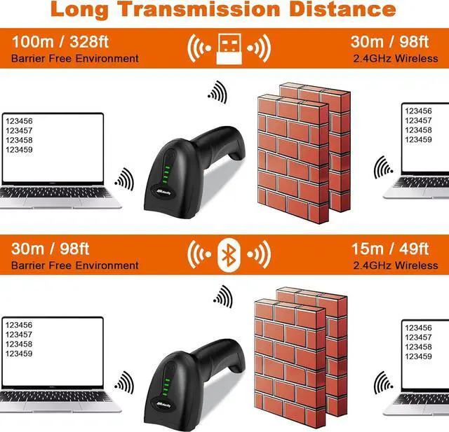 Alt view image 5 of 7 - Alacrity Wireless Bluetooth Barcode Scanner 1D Laser Cordless Barcode Scanner,Versatile One-to-one Mode or More-to-one Mode Handhold Bar Code Scanner with Battery Level Indicator