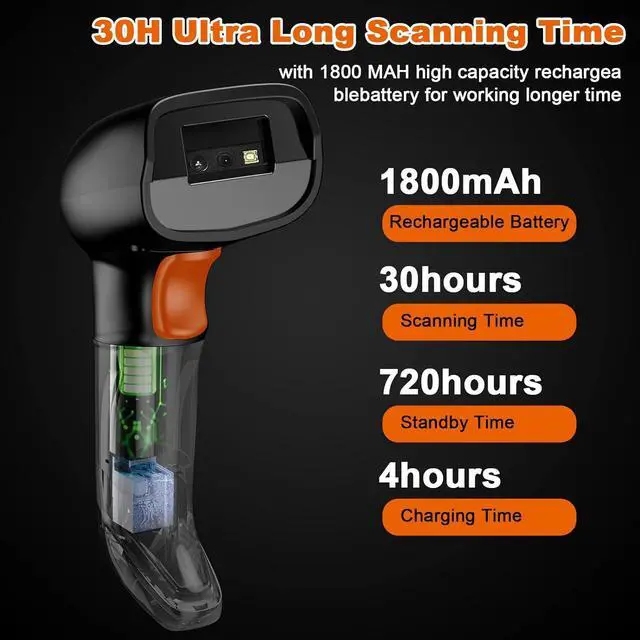 Alt view image 6 of 7 - Alacrity Wireless Bluetooth Barcode Scanner 1D Laser Cordless Barcode Scanner,Versatile One-to-one Mode or More-to-one Mode Handhold Bar Code Scanner with Battery Level Indicator