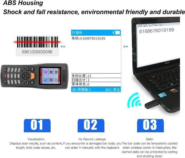 Alt view image 3 of 7 - QR Barcode Scanner, 2.4G Wireless QR Reader, 2.2in Color Screen, 32 bit ARM CPU CCD Red Light Barcode Reader, Portable Handheld Bar Code for Retail Supermaket Warehouse