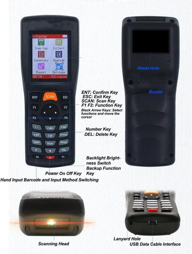 Alt view image 2 of 7 - Bar Code Scaner 2D Wireless 2.4GHZ Handheld Scaner 2.2 Inch Barcode Scanner QR Code Scanner Data Collector with LCD Screen Display for Supermarket, Convenience Store Black