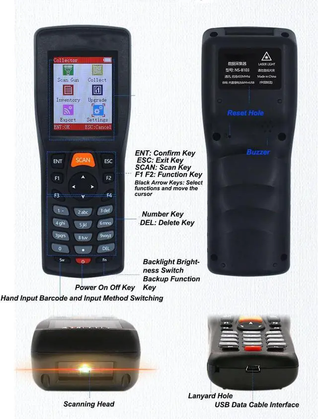 Alt view image 5 of 7 - QR Barcode Scanner, 2.4G Wireless QR Reader, 2.2in Color Screen, 32 bit ARM CPU CCD Red Light Barcode Reader, Portable Handheld Bar Code for Retail Supermaket Warehouse
