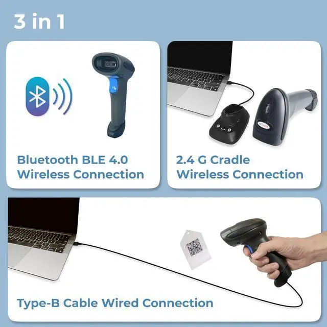 Alt view image 2 of 7 - IOTHOR Wireless Barcode Scanner USB Cordless 1D 2D Dotcode Laser Automatic Reader Handhold Bar Code with Receiver for Store, Supermarket, Warehouse, 174 x 66 90 mm, black (IO-3208SRCSC)