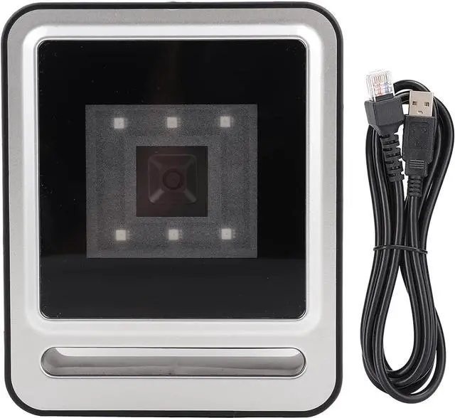 Alt view image 2 of 7 - Fixed Barcode Scanner, 1D QR 2D HandsFree Desktop Bar Code Scanner Omnidirectional Barcode Reader with USB Cable LED Light for Library, Retail Store (Silver)