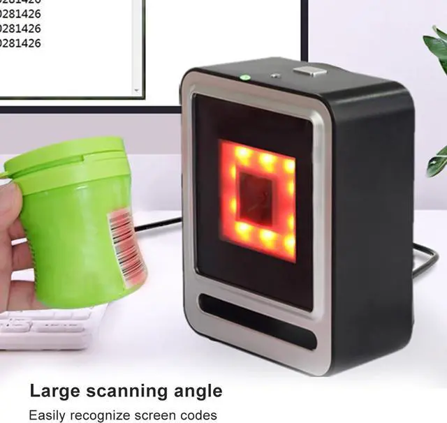 Alt view image 6 of 7 - Fixed Barcode Scanner, 1D QR 2D HandsFree Desktop Bar Code Scanner Omnidirectional Barcode Reader with USB Cable LED Light for Library, Retail Store (Silver)