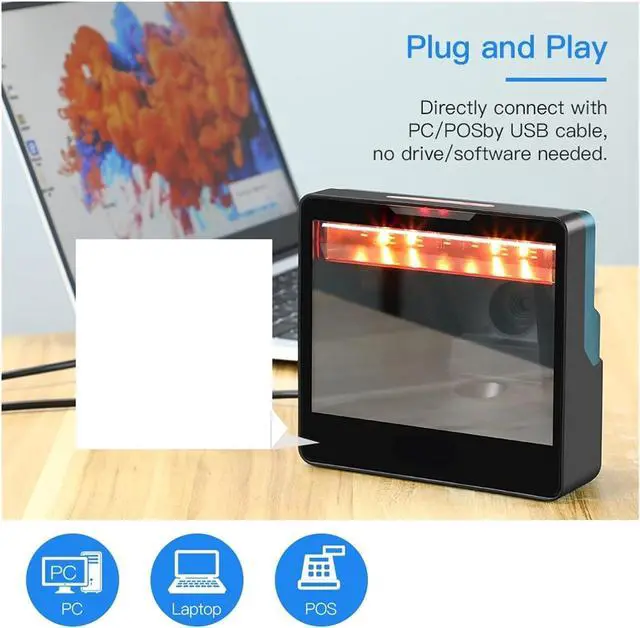 Alt view image 5 of 7 - Automatic Barcode Scanning System 2D Desktop Barcode Scanner Omnidirectional Hands-Free 1D USB Wired Table Bar Code Reader PDF417 QR Image Screen Scanning