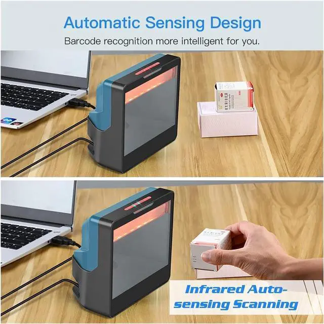 Alt view image 6 of 7 - Automatic Barcode Scanning System 2D Desktop Barcode Scanner Omnidirectional Hands-Free 1D USB Wired Table Bar Code Reader PDF417 QR Image Screen Scanning