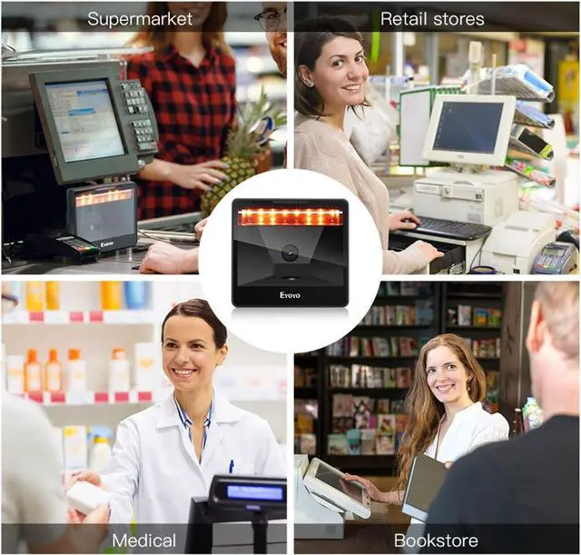 Alt view image 7 of 7 - Automatic Barcode Scanning System 2D Desktop Barcode Scanner Omnidirectional Hands-Free 1D USB Wired Table Bar Code Reader PDF417 QR Image Screen Scanning