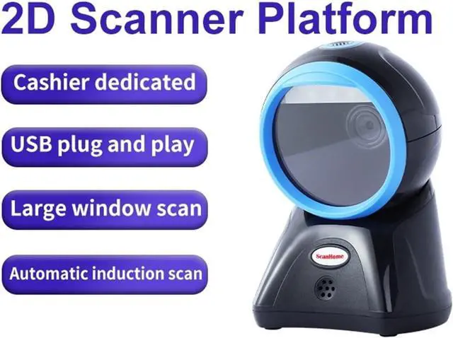 Alt view image 2 of 7 - Automatic Barcode Scanning System Barcode Scanner Scan Engine 2D Barcode Scanner Platform Supermarket Special Cashier Scanner Commodity Catering Scanner SH-7400 (Color : Blue-USB)