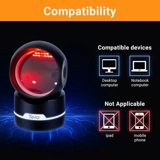 Alt view image 6 of 7 - Tera Pro 2D QR 1D Omnidirectional Barcode Scanner, Recognition in Any Environment, Hands-Free USB Wired Bar Code Reader Platform Scanner for POS Retail Store, 9500
