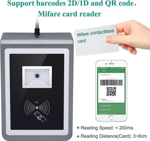 Alt view image 3 of 4 - Embedded 1D 2D Barcode Scanner QR Bar Code Scanner with RFID Mifare 13.56MHZ Card Reader Self-Induction for Gate Machine Tickets Checking