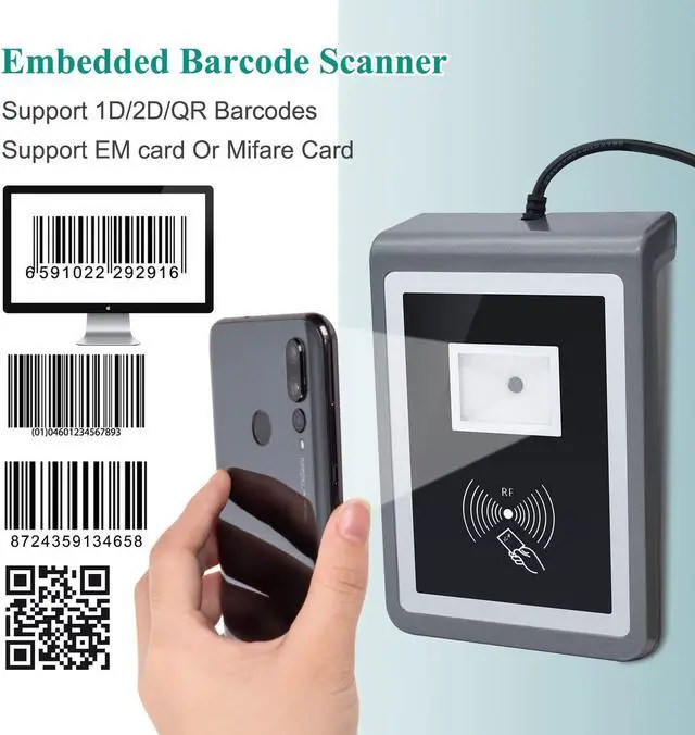 Alt view image 4 of 4 - Embedded 1D 2D Barcode Scanner QR Bar Code Scanner with RFID Mifare 13.56MHZ Card Reader Self-Induction for Gate Machine Tickets Checking