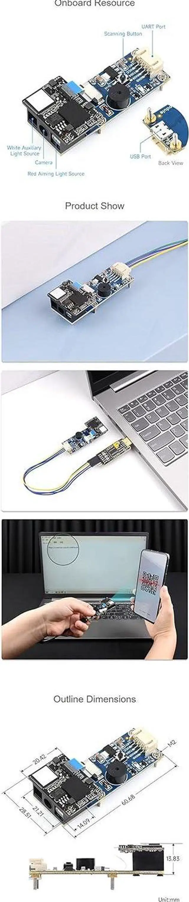 Alt view image 7 of 7 - Coolwell Barcode Scanner Module 2D Codes Reader Kit Read Barcode, QR Code etc Supports 4mil High-Density Scanning 1D/2D Code 3.3V/5V