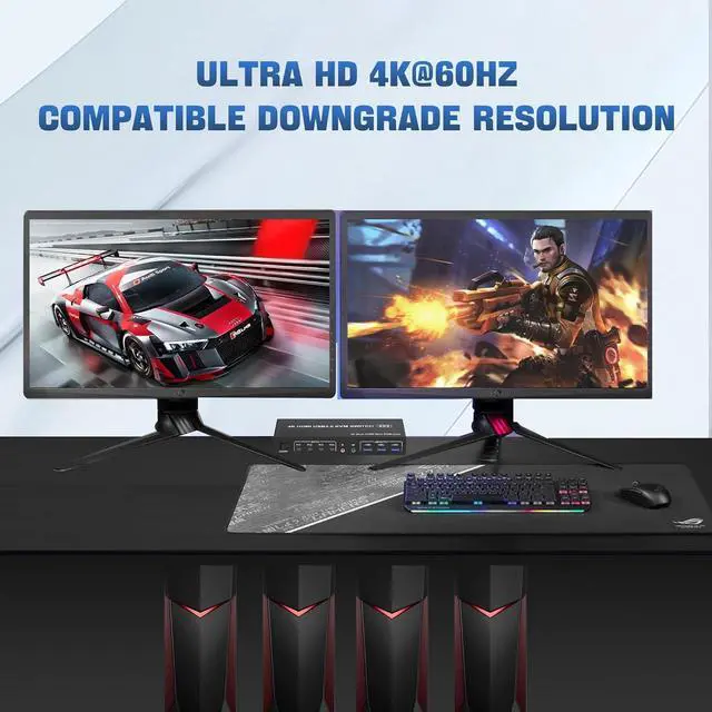 Alt view image 7 of 7 - Ennovor USB 3.0 KVM Switch HDMI Dual Monitors 4 Computers, 4K@60Hz HDMI Dual Monitor Switch for 4 PCs with Audio Output and 3 USB 3.0 Ports, 4 Port HDMI KVM Switch Input Supports EDID Emulators