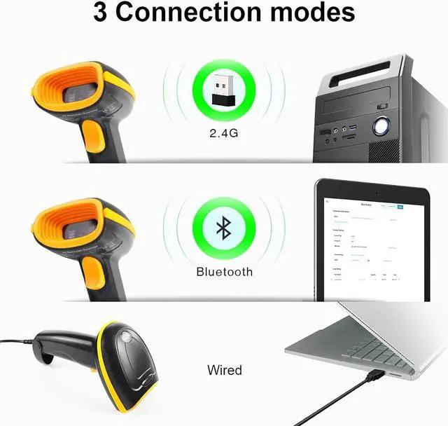 Alt view image 6 of 7 - Bluetooth Barcode Scanner, Industrial Barcode Scanning System with LED Indicator Light and Buzzer, 3 in 1 Reader, 3 Connection Modes and Decoding Ability Strong, for Warehouse, Library, Store