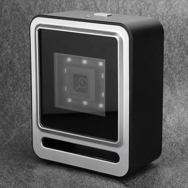 Alt view image 4 of 7 - Fixed Barcode Scanner, 1D QR 2D HandsFree Desktop Bar Code Scanner Omnidirectional Barcode Reader with USB Cable LED Light for Library, Retail Store (Silver)