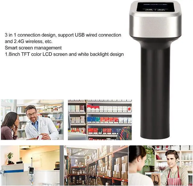 Alt view image 2 of 7 - Wireless Barcode Scanner, 2.4GHz Wireless Wired 3 Modes Handhold 1D 2D Bar Code Scanner with 1.8in LCD Screen Display and Charging Base, 492ft Transmission