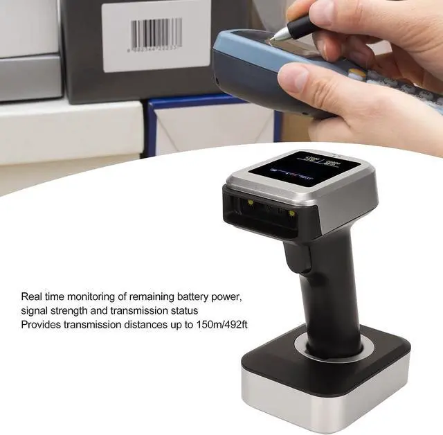 Alt view image 3 of 7 - Wireless Barcode Scanner, 2.4GHz Wireless Wired 3 Modes Handhold 1D 2D Bar Code Scanner with 1.8in LCD Screen Display and Charging Base, 492ft Transmission