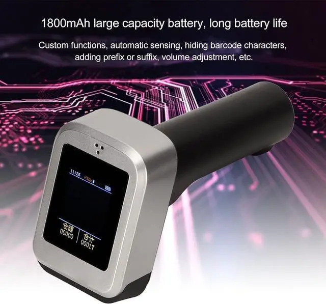 Alt view image 4 of 7 - Wireless Barcode Scanner, 2.4GHz Wireless Wired 3 Modes Handhold 1D 2D Bar Code Scanner with 1.8in LCD Screen Display and Charging Base, 492ft Transmission