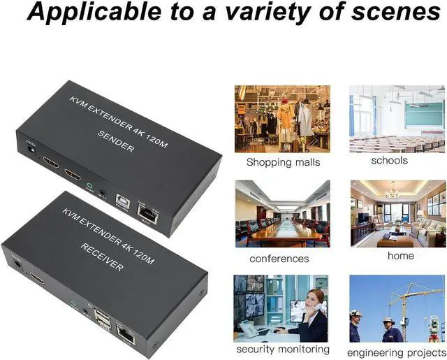 Alt view image 5 of 7 - Ennovor 4K KVM Switch, USB KVM Extender Cat5e/6 Up to 120M Plug and Play Infrared Single Network Extender for Keyboard, Mouse, Computer Host, Laptop, PS3,4(US Plug)