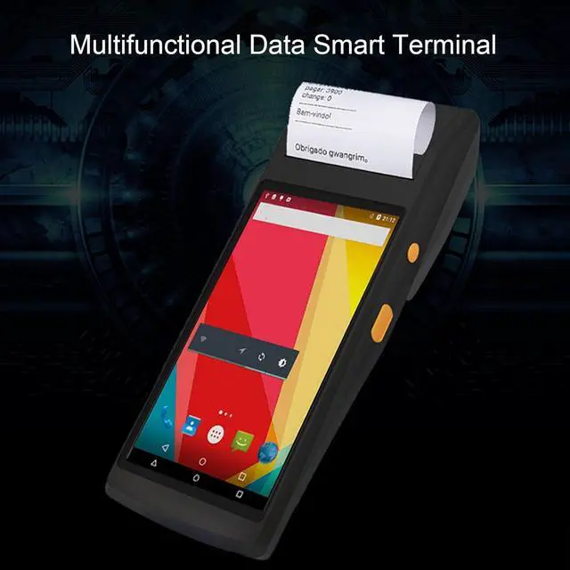 Alt view image 2 of 7 - Jauarta PDA Terminal 5.5 Inch IPS Screen Handheld Barcode Scanner Thermal Printer with Data Connection NFC Scanning 100240VAC (US Plug 100V to 240V)