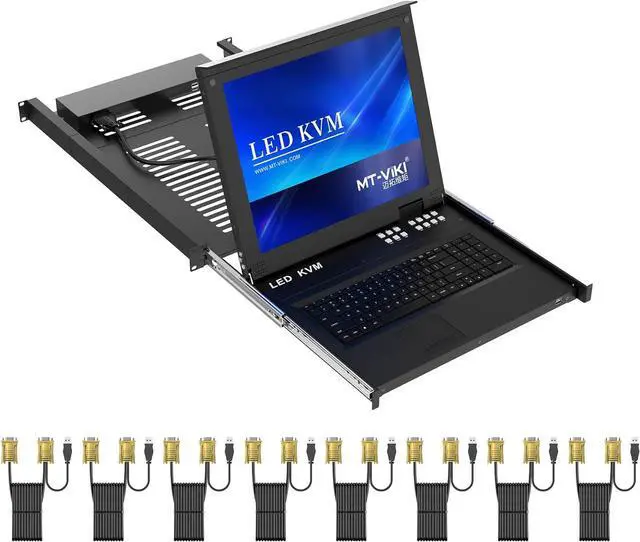 Main image of MT-Viki 8 Port VGA KVM Switch w/17'' LCD Monitor, 1U Rack Mount Monitor KVM Console Support OSD/Hotkey/Button, Monitor+Keyboard+Touch-pad+Drawer+KVM Cables