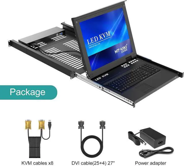 Alt view image 6 of 7 - MT-Viki 8 Port VGA KVM Switch w/17'' LCD Monitor, 1U Rack Mount Monitor KVM Console Support OSD/Hotkey/Button, Monitor+Keyboard+Touch-pad+Drawer+KVM Cables