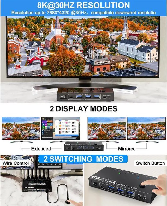Alt view image 6 of 7 - Ennovor Switcher 2 in 2 Out High Definition Port KVM Switcher for High Definition Display Connect Multiple Computer with One Display