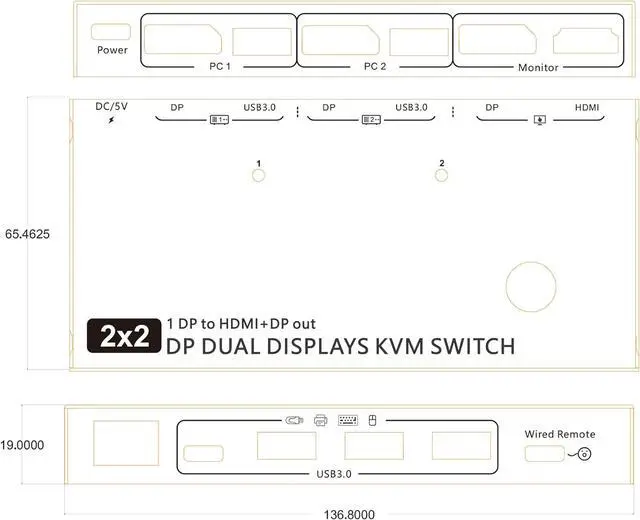 Alt view image 2 of 7 - Ennovor Switcher 2 in 2 Out High Definition Port KVM Switcher for High Definition Display Connect Multiple Computer with One Display