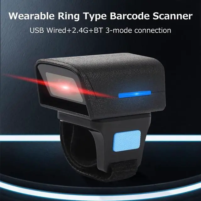 Alt view image 2 of 7 - Barcode Scanner,HUIOP Wearable Ring Type Barcode Scanner USB Wired+2.4G+BT Three-Mode Connection Support One-Dimensional Barcode/QR Code Scanning