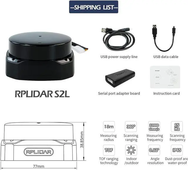 Alt view image 3 of 7 - Slamtec RPLIDAR S2L 2D Lidar 360 Degree 18 Meters Scanning Radius IP65 Proof LIDAR Sensor Scanner for Obstacle Avoidance and Navigation of Robots Support ROS/ROS2