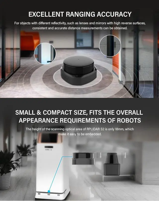 Alt view image 6 of 7 - Slamtec RPLIDAR S2L 2D Lidar 360 Degree 18 Meters Scanning Radius IP65 Proof LIDAR Sensor Scanner for Obstacle Avoidance and Navigation of Robots Support ROS/ROS2