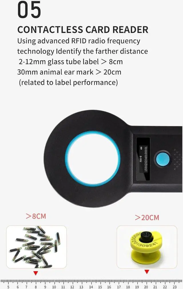 Alt view image 7 of 7 - Portable Handheld Pet Microchip ID Tag Scanner with Efficient Multifunctional Animal Chip Reader Quick and Accurate Identification
