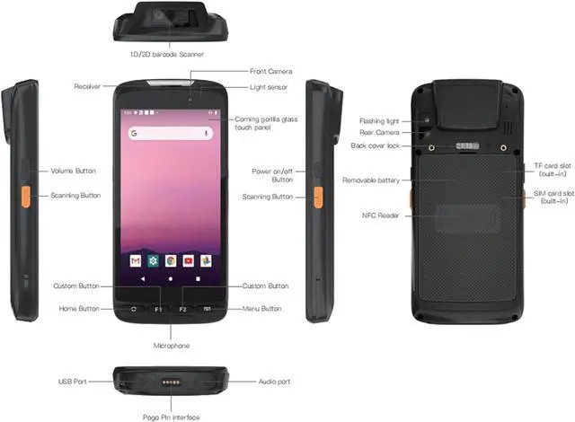 Alt view image 6 of 6 - Sincoole Rugged Handheld Barcode Scanner,Android 11,Octa Core CPU,4GB RAM/64GB ROM with 1D & 2D Bar Code Reader Wi-Fi & 4G LTE,1.2 Meters Drop-Resistant & IP65 Waterproof (with Docking Station)