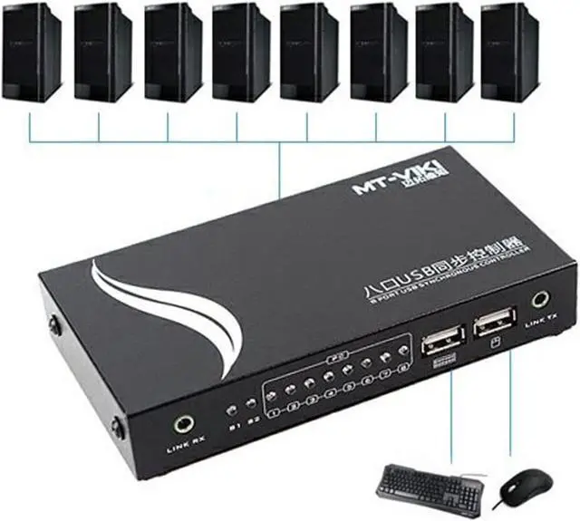 Alt view image 2 of 7 - Ennovor KVM Switch - USB Keyboard Mouse Synchronizer Controller, 4/8/16 PCs Sharing with One Set of Keyboard and Mouse, Plug and Play Distributor Support for Windows/Linux (Size : 4 Ports)