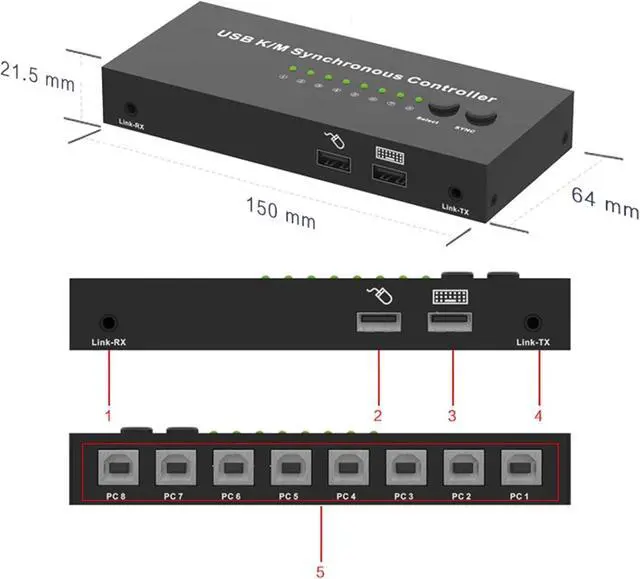 Alt view image 2 of 5 - Ennovor 8 Port Synchronizer - KVM Switch/Distributor, DNF Multi Open Synchronizer, USB Keyboard Mouse Sync Controller, Plug and Play Game Controller