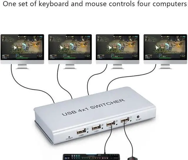 Alt view image 2 of 7 - Ennovor 4 Ports Splitter - USB Keyboard Mouse Synchronizer Controller, KVM Silver Switcher, USB2.0 Full Speed Technology 12Mbps Controller, for Windows/Linux/Android/Netware System