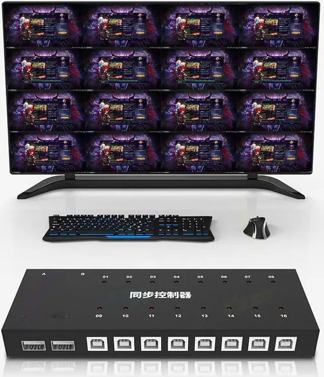 Alt view image 6 of 6 - Ennovor 8 Ports USB Synchronizer DNF Keyboard Mouse USB Shared Display Synchronization Controller KVM Switcher Black